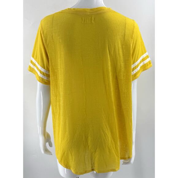 Maurices Baseball T Shirt Top Plus Sz 1X Bright Yellow White Womens Burnout Tee - Picture 4 of 7